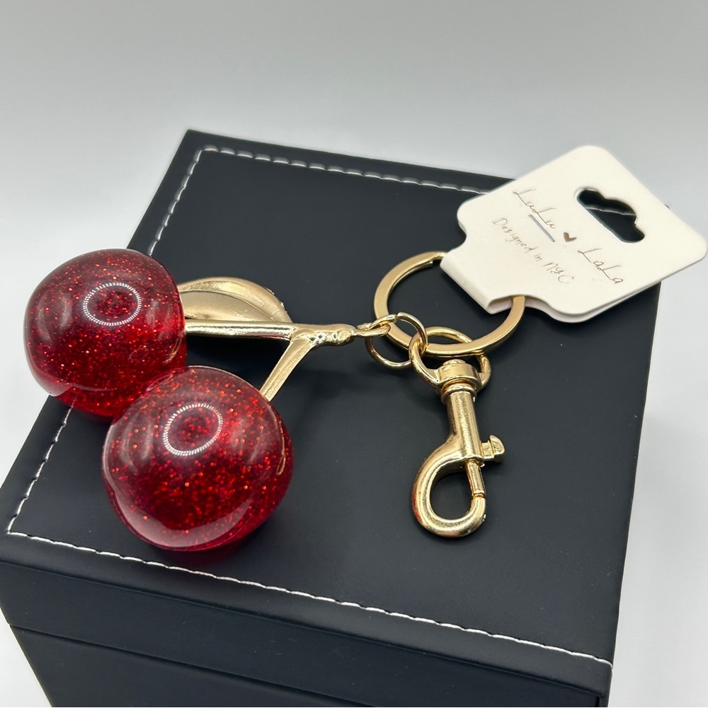Large Red Sparkle Cherries Keychain - Picture 2 of 8